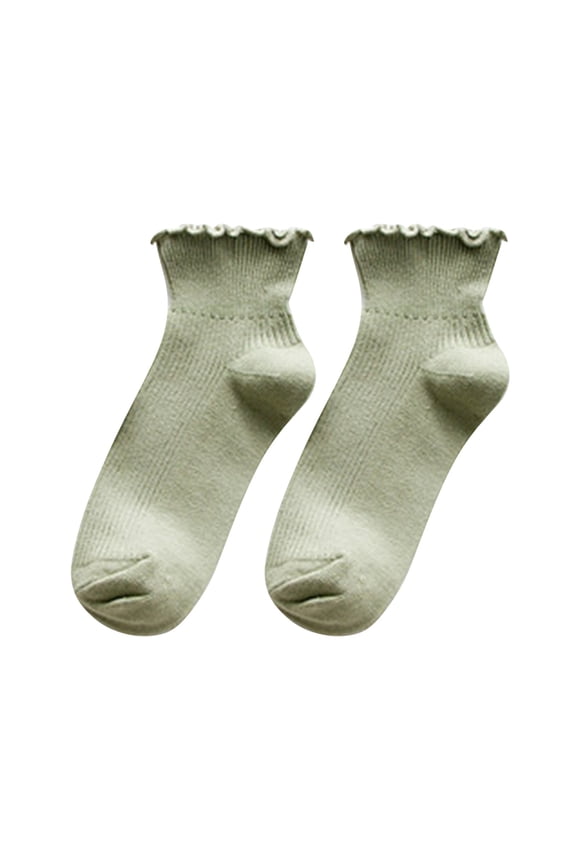 Women's Ruffle Vertical Striped Boat Socks Fresh Socks Ankle Socks for Women Cute and Comfortable for Everyday Green