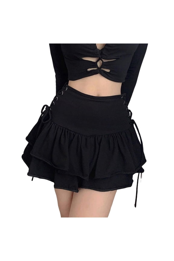 Women's Satin High Waist Hidden Elasticized Waistband Flared Casual A Midi Skirt Gothic Dark Style Black S