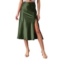 thumbnail image 1 of Fgnfyis Women's Satin Silk High Waist Midi Skirt with Slit Detail Elastic Waistband for a Elegant Trendy Skirt Green L, 1 of 6