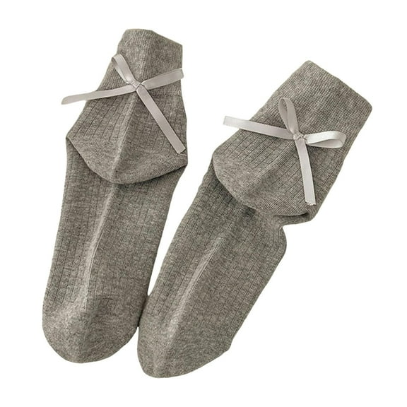 Fgnfyis Women's Socks with Bow Detail Solid Color Mid Calf Socks Stacked Socks Cute and Ankle Socks for Women Casual Style Grey One Size