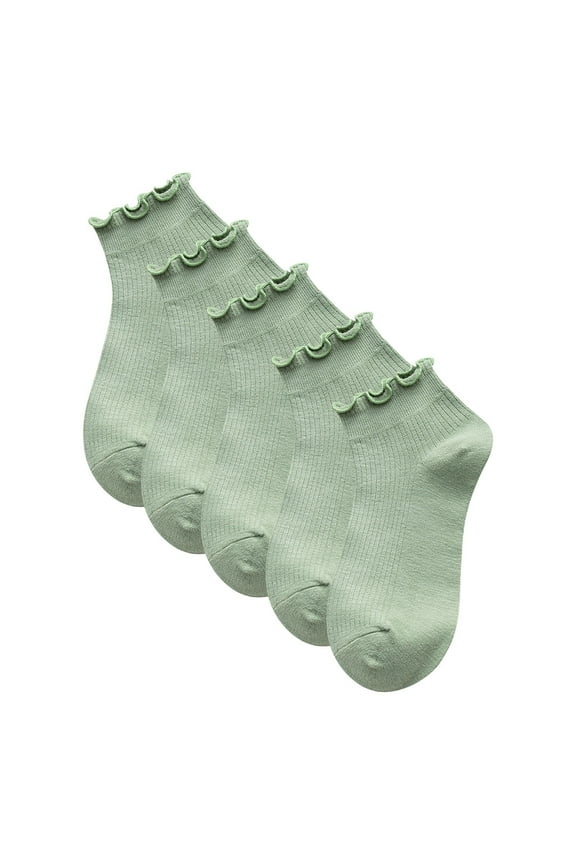 Women's Solid Color 5-Pack Low Cut Socks Japanese Boat Socks with Bow Trim Ankle Socks for Women Comfortable Green