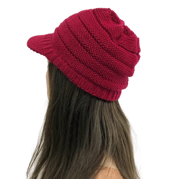 Fgnfyis Women's Solid Color Crochet Knit Peaked Cap with Stitching Outdoor Hat Womens Hats Red
