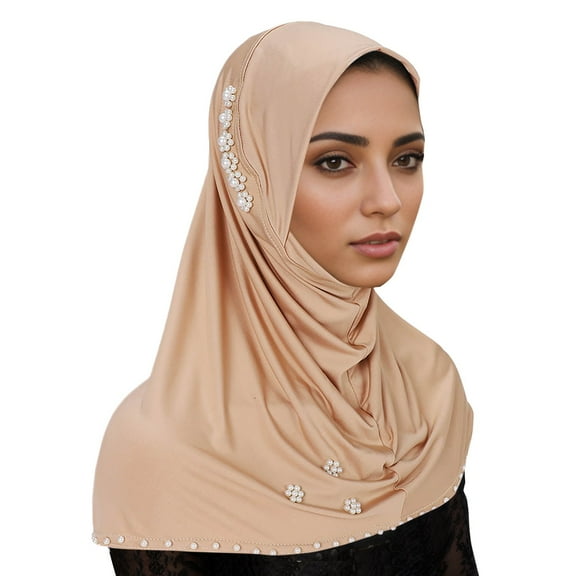 Fgnfyis Women's Solid Color Elastic Hijab Headband Stretchable Fashionable Headwear Scarf Wrap Accessory Beige One Size