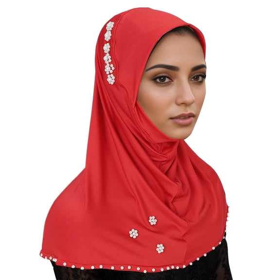 Fgnfyis Women's Solid Color Elastic Hijab Headband Stretchable Fashionable Headwear Scarf Wrap Accessory Red One Size