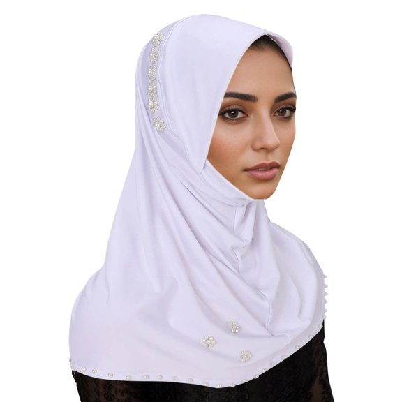 Fgnfyis Women's Solid Color Elastic Hijab Headband Stretchable Fashionable Headwear Scarf Wrap Accessory White One Size