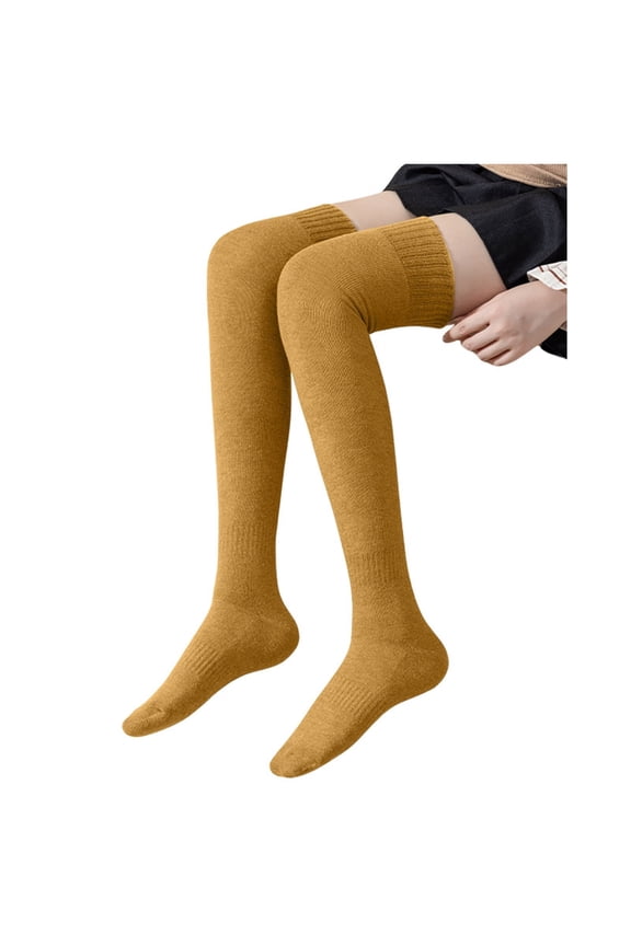 Socks for Women Solid Color Casual Over The Knee Thick Warm Socks Cozy Winter Knit Leg Warmers Yellow