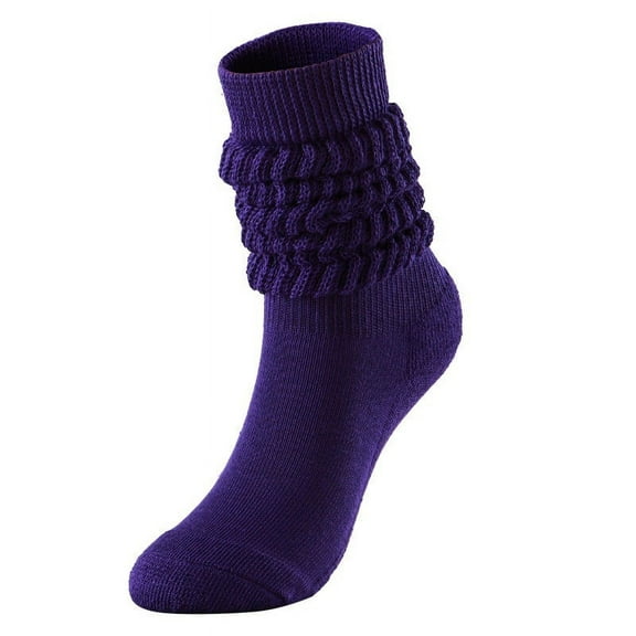 Fgnfyis Women's Stacked Socks Mid High Calf Socks with Pulled Wool Detail Fashionable Socks for Women Crew Socks Unique Texture Dark Purple One Size