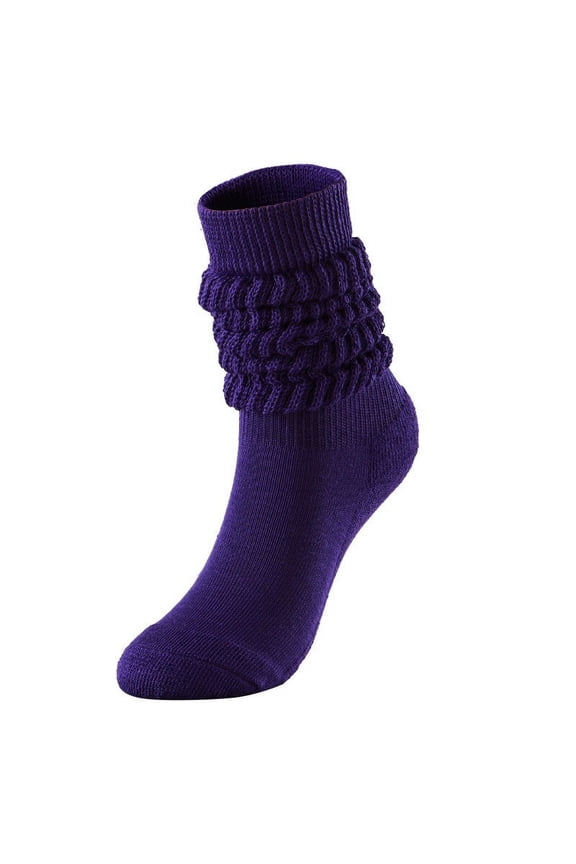 Women's Stacked Socks Mid High Calf Socks with Pulled Wool Detail Fashionable Socks for Women Crew Socks Unique Texture Dark Purple One Size