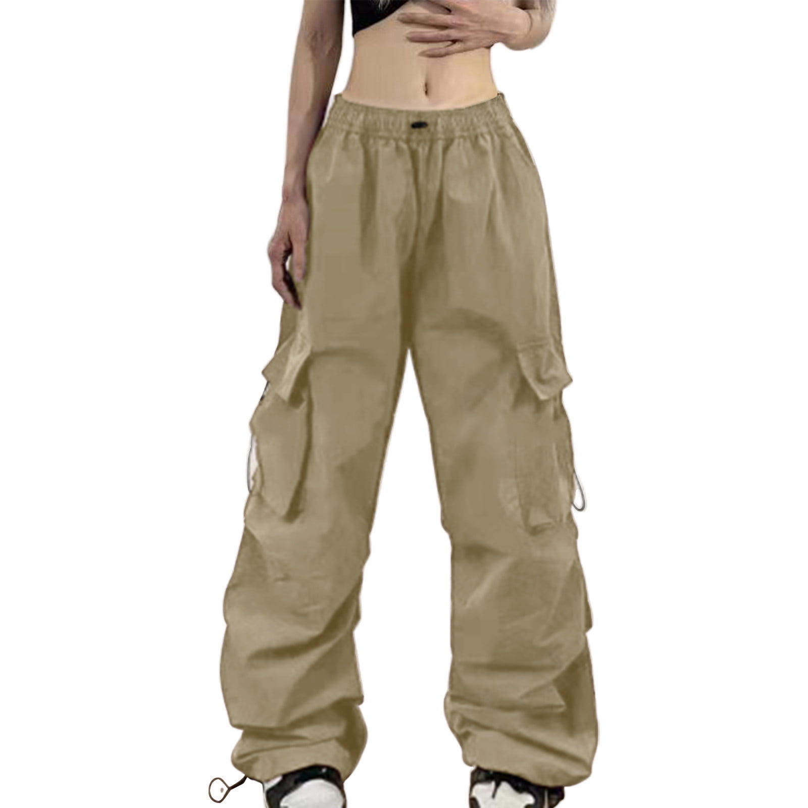 Fgnfyis Women's Summer Cargo Parachute Pants Loose Fit Pocket