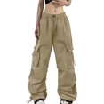 thumbnail image 1 of Fgnfyis Women's Summer Cargo Parachute Pants Loose Fit Pocket Street Style Parachute Pants for Women Khaki L, 1 of 8