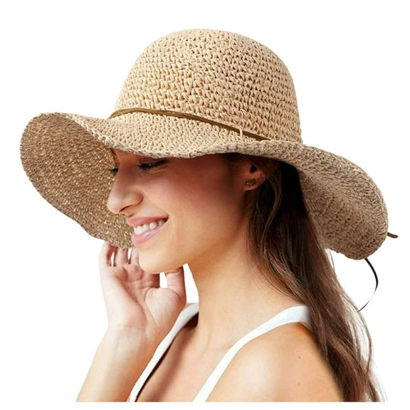 Fgnfyis Women's Summer Straw Bucket Hat Wide Brim Sun Fashionable Beach Fisherman Hat Beige One Size