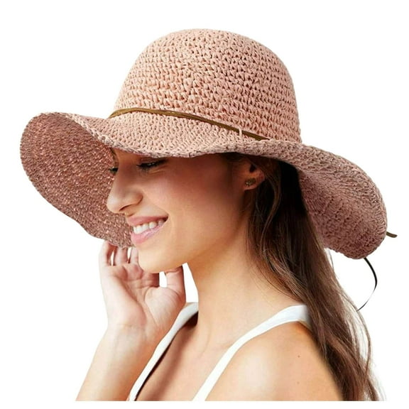 Fgnfyis Women's Summer Straw Bucket Hat Wide Brim Sun Fashionable Beach Fisherman Hat Pink One Size