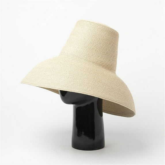 Fgnfyis Women's Summer Wide Brim Straw Beach Hat with Lanyard Wind Sun Hat Sun Hats for Women Beige