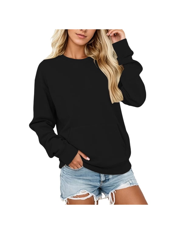 Women's Sweatshirts Pocketed Hoodless Long Sleeve Pullover Soft Thermal Relaxed Fit Everyday Womens Crewneck Sweatshirt