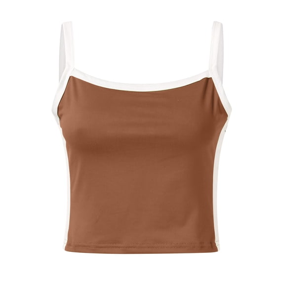 Fgnfyis Women's Tank Tops Women's Summer Neck Sleeveless Crop Tank Color Block Slim Fit Casual Summer Tops for Women Coffee L