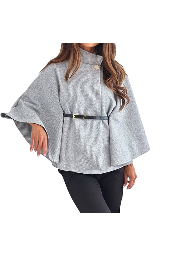 Women's Winter Elegant Wool Blend Wrap Coat with Waist Tie for Fashionable Outerwear Grey XL