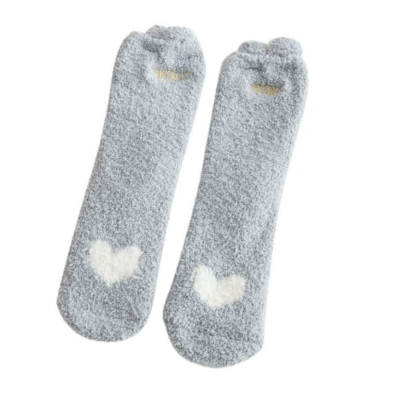 Fgnfyis Women's Winter Soft Embroidery Fuzzy Socks for Women Thick Warm Cartoon Home Slipper Socks Cat Design Grey