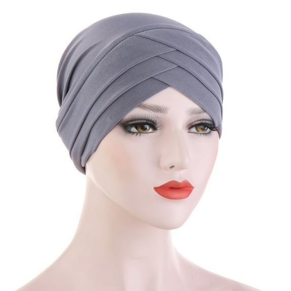 Fgnfyis Women's Winter Solid Warm Stretchy Wrap Cap Scarf Turban Hat Women Winter Hat Grey
