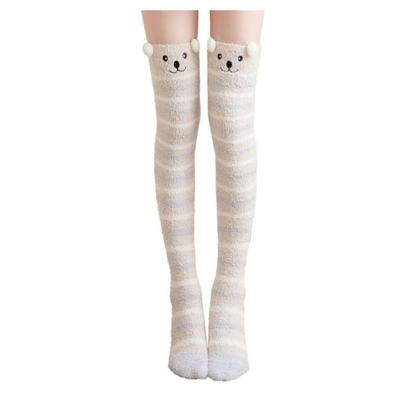 Fgnfyis Women's Winter Warm Fuzzy Socks for Women Over Knee Cartoon Thigh High Home Long Leggings Socks Beige