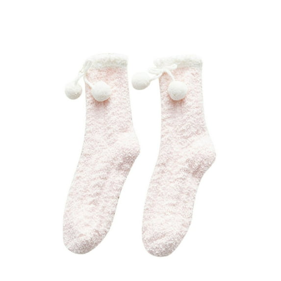 Fgnfyis Women's Winter Warm Fuzzy Socks with Pom-Poms Soft Coral Sleeping Socks Slipper Socks Socks for Women Cozy and Non- for Home B