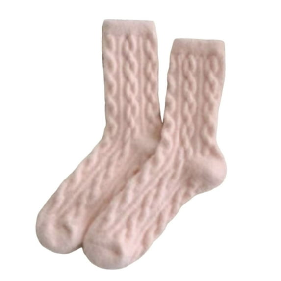 Fgnfyis Women's Wool Socks Winter Warm Socks Thick Knit Wool Soft Casual Crew Socks for Women Comfortable and Cozy Light Pink One Size