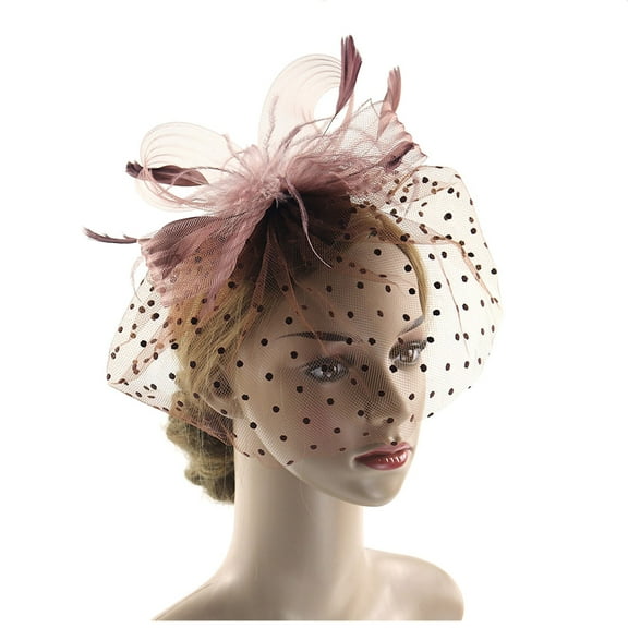 Fgnfyis Women with Polka and Feathers Mesh Headpiece for Retro Style Events and Mysterious Coffee