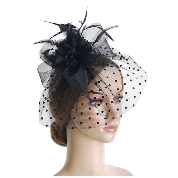 Fgnfyis Women with Polka and Feathers Mesh Headpiece for Themed Parties and Events and Alluring Black