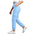 thumbnail image 1 of Fgnfyis Womens Cargo Pants High Waisted Casual Flat Front Pockets Elastic Everyday Comfort Cargo Trousers Women Pants Sky Blue S, 1 of 6