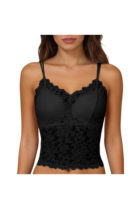 Womens Casual Tops Lace Backless Sleeveless Camisole Removable Padding Braless Soft Strap for Casual Wear Tank Tops for Women Black M