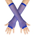 thumbnail image 1 of Fgnfyis Womens Coarse Fishnet Stretchy Long Punk Half Finger Nightclub Carnival Party Cosplay Gloves for Women Accessories Blue, 1 of 3