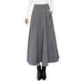thumbnail image 1 of Fgnfyis Womens Fall Winter High Waist Plaid Slim A-line Long Skirt Wool Skirt Midi Length Pleated Black L, 1 of 6