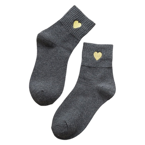 Fgnfyis Womens Fashion Solid Gold Short Socks for Women Embroidered Mid Calf Socks Cute Heart Design Dark Gray