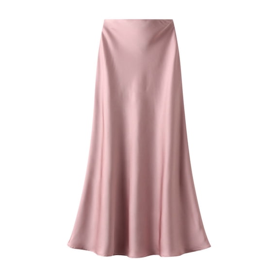 Fgnfyis Womens High Waist Skirt Solid Satin Dress Zipper Elegant Skirt Midi Skirt Casual Wear Long Skirt Pink M