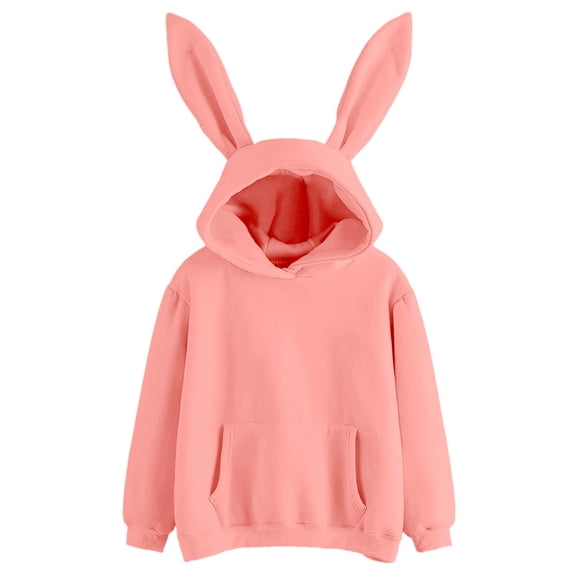 Fgnfyis Womens Hooded Sweatshirt with Ear Details Fashionable Long Sleeve Pullover for Casual Streetwear Pink XXL