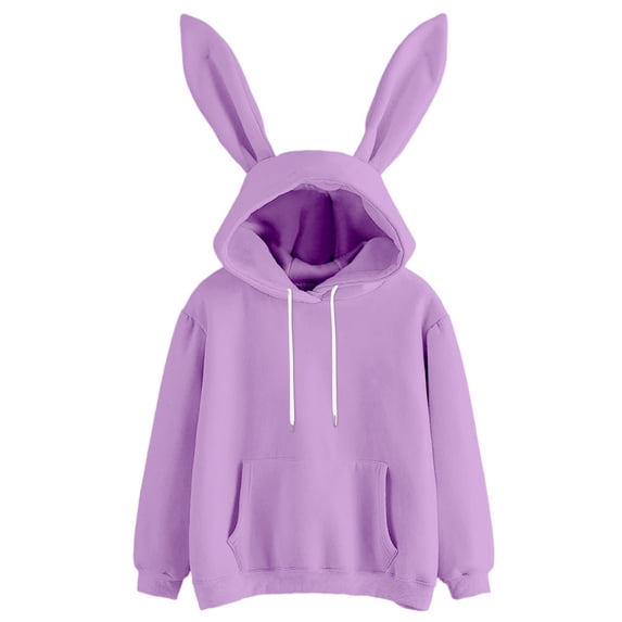 Fgnfyis Womens Hooded Sweatshirt with Ear Details Fashionable Long Sleeve Pullover for Casual Streetwear Purple XXL