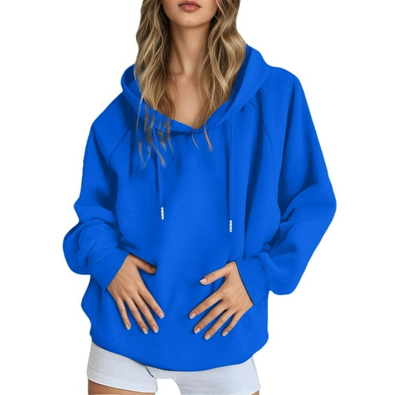 Fgnfyis Womens Hoodie Casual Pullover Solid Color Raglan Sleeve Comfortable Sweatshirt Lightweight Warm for Everyday Blue S