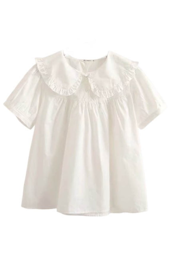 Womens Long Sleeve Tops Cute Japanese Style Blouse with Oversized Collar Shirt Casual T Shirts for Women White M