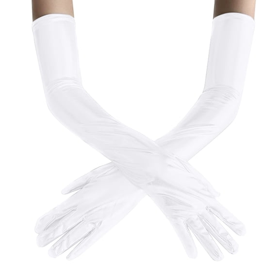 Fgnfyis Womens Long Stretchy Shiny PU Leather Gloves for Women Party Formal Event Evening Accessories White