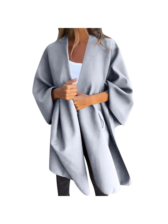 Womens Open Front Cardigan Coat Oversized Bat Sleeve Overcoat Warm Blanket Shawl Wrap Fall Winter Cape Outerwear Grey