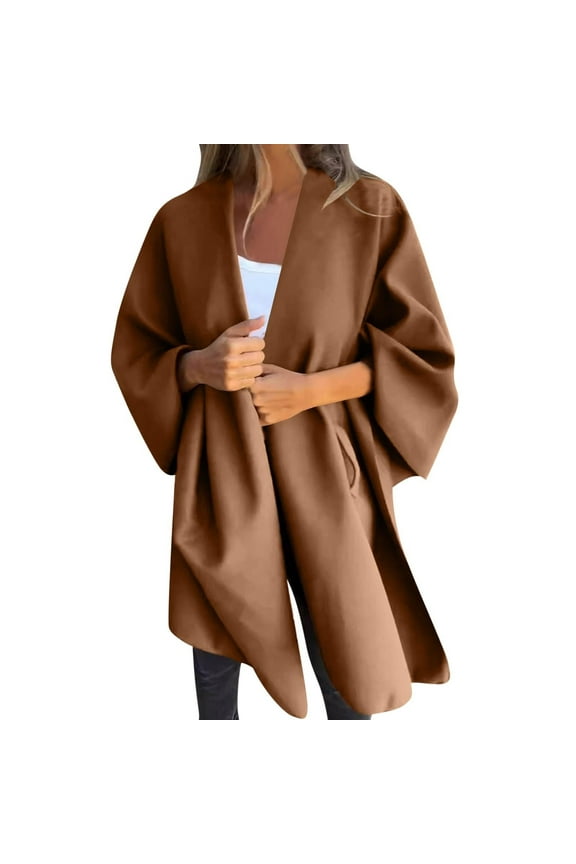Womens Open Front Cardigan Coat Oversized Bat Sleeve Overcoat Warm Blanket Shawl Wrap Fall Winter Cape Outerwear Brown
