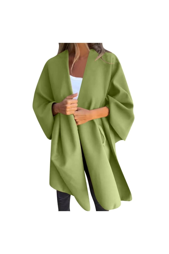 Womens Open Front Cardigan Coat Oversized Bat Sleeve Overcoat Warm Blanket Shawl Wrap Fall Winter Cape Outerwear Green