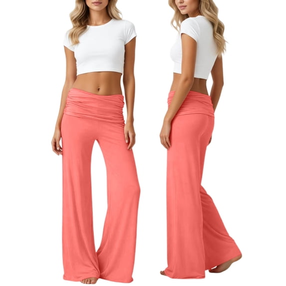 Fgnfyis Womens Palazzo Pants Pleated Waist Yoga Flared Leg Casual Fitness Daily Trousers Women's Wide Leg Pants Orange XS