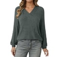 thumbnail image 1 of Fgnfyis Womens Pullover Sweater European and Autumn Casual V Neck Striped Loose Long Sleeved T Shirt Top Green XXL, 1 of 7