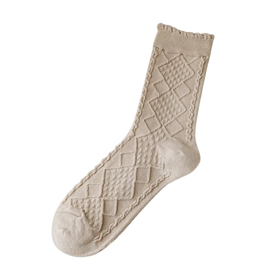 Fgnfyis Women Solid Color Socks for Women Embossed Pattern Colorful Lightweight Athletic Socks Khaki
