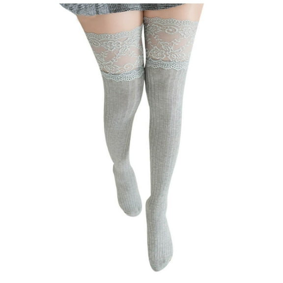 Fgnfyis Womens Socks Warm Knit Over Knee Thigh High Stockings Long Winter Stockings for Cold Weather and Fashion Grey One Size