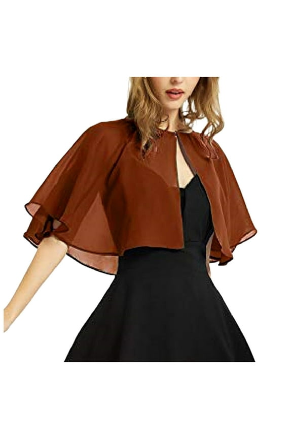 Womens Soft Chiffon Button Front Shawl Wrap for Evening Dress Wedding Capelet Cover Up Brown