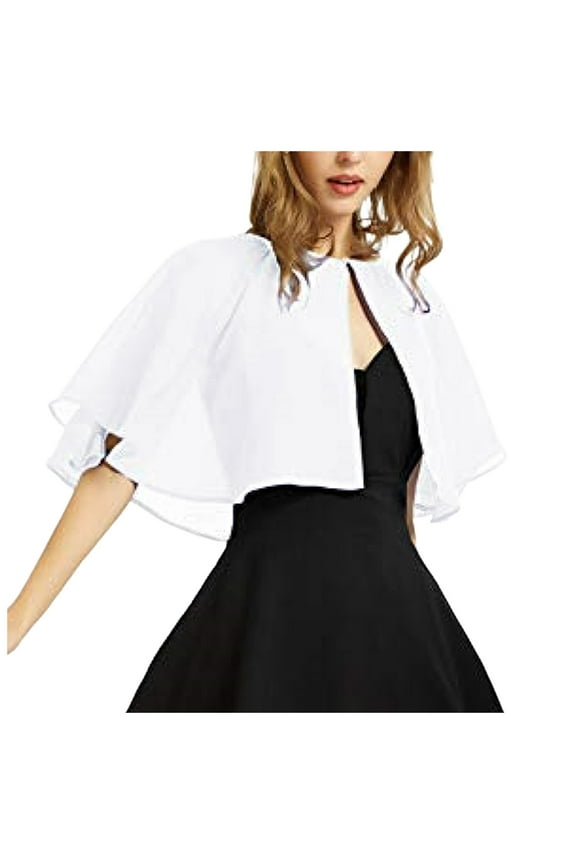 Womens Soft Chiffon Shawl Wrap with Button for Evening Dress Wedding Capelet Flapper Cover Up WH1