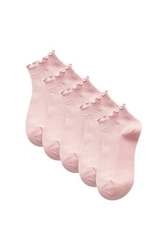 Women's Solid Color 5-Pack Low Cut Socks Japanese Boat Socks with Bow Trim Ankle Socks for Women Comfortable Pink