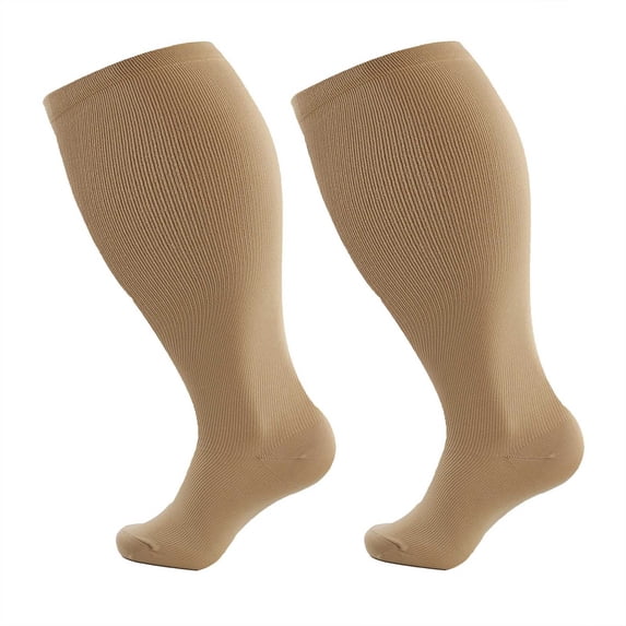 Fgnfyis Womens Solid Plus Size Sports Compression Socks for Women Calf Socks Legs Stretch Socks Athletic Support Beige