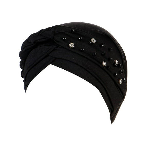 Fgnfyis Womens Stretchable Solid Baseball Cap Comfortable Flat Brim Hat with Studded Bead Stripes and Braided Drill Design Black One Size